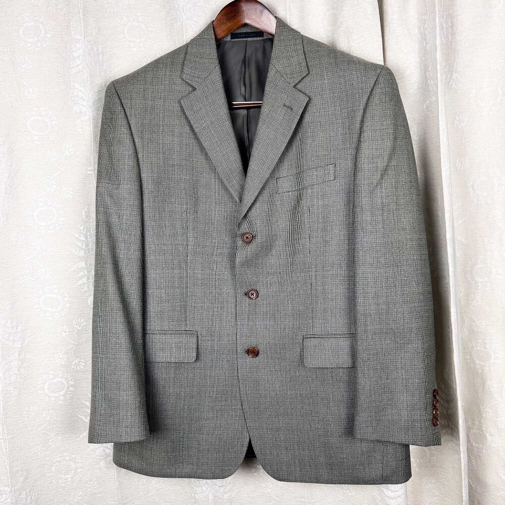 Lauren Ralph Lauren silk wool 4-season 3-button blazer gray check